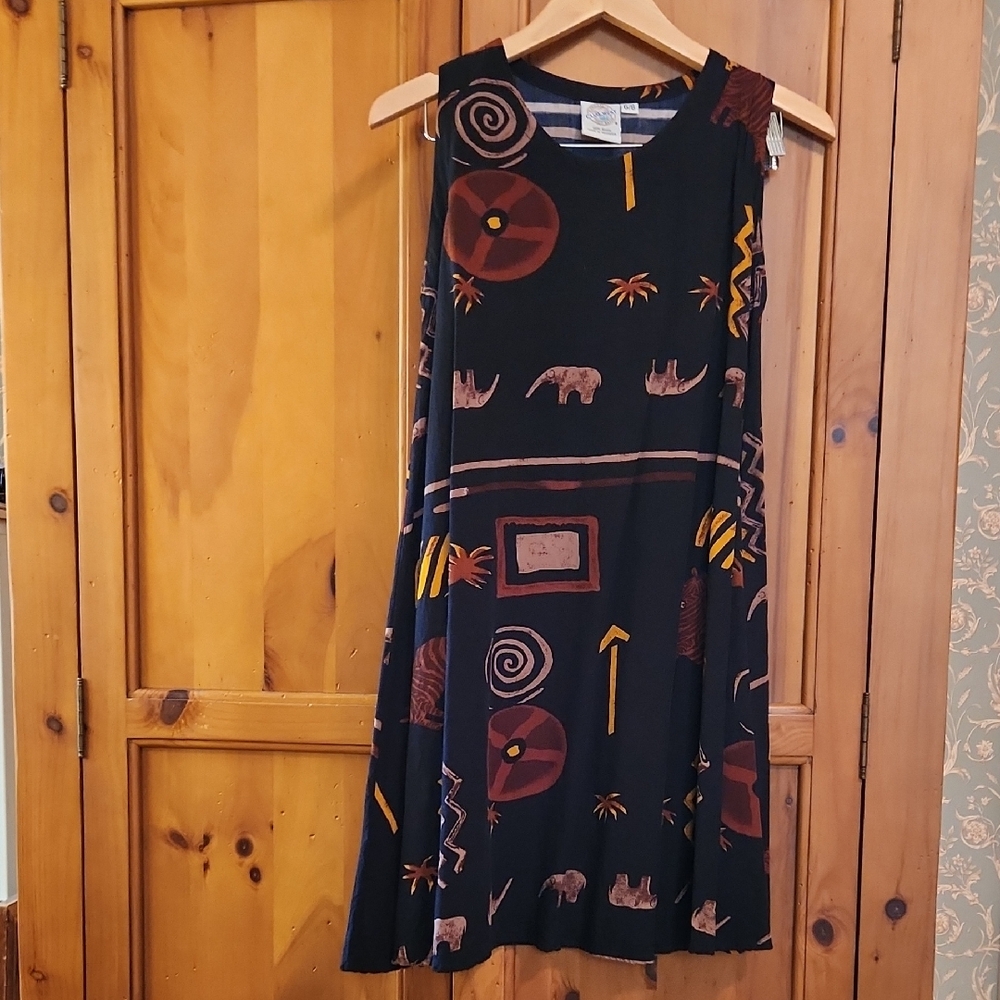 Tribal Print Midi Dress - Black and Brown Size 6/8